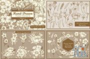 Gold and White HandDrawn Flower Elements (EPS)