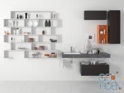 Bathroom furniture with orange shelf