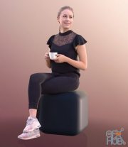 Girl Elena sits drinking tea (3D Scan)