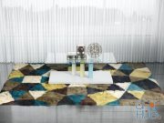 Set for design: table, rug, decor