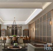 Dining Interior C006 Chinese style Vray