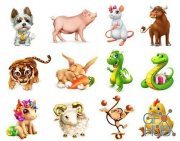 Zodiac signs and animals cartoon 3d illustration (EPS)