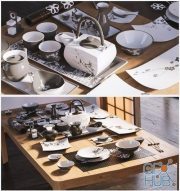A set of dishes in the Japanese style (max, fbx, obj)