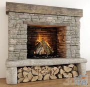 Stone fireplace with firewood