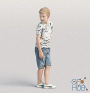 Casual child boy standing and looking back