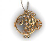 Gold pendant-fish with diamonds