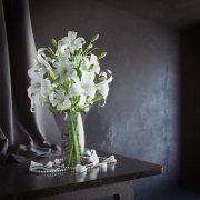 Bouquet of white lilies and beads