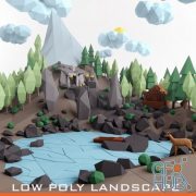 CGTrader – Low poly lanscape mountain hill tree lake and other items Low-poly 3D model