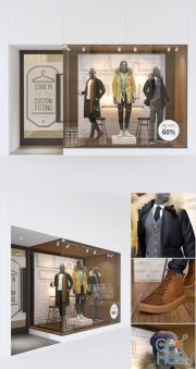 Shop front with male mannequin (3ds max 2012, fbx)
