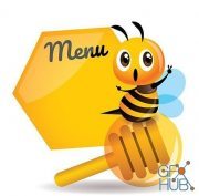 Amusing bee with honey cartoon an illustration (EPS)