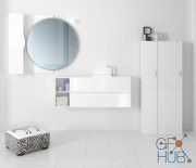 Bathroom furniture with round mirror