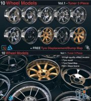 ArtStation Marketplace – 10 Wheels / Rims Models – Tuner 3 Piece Vol 01