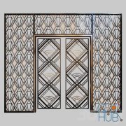 Wrought iron grille at the front door