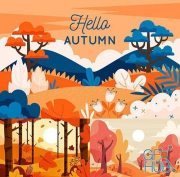 Autumn background with colorful view flat design illustration (EPS)
