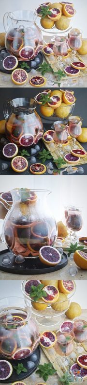 Decorative set lemonade and fruit