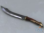 Curved knife with inlaid handle