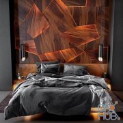 Bed with wooden panel