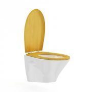 Toilet bowl with wood seat