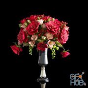 Bouquet of roses in a narrow vase