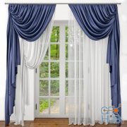 Blue and white curtains on the cornice