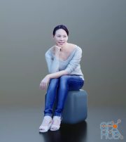Casual Woman Sitting & Laughing Scanned (Vray)