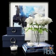 Decor set with boxes and white roses