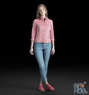 Beautiful girl in shirt and jeans 3D scan