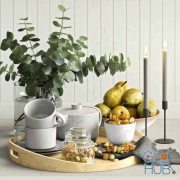 Decorative set with eucalyptus and pears for the kitchen