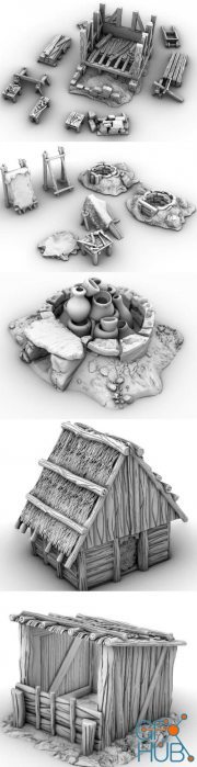 GameScape3D - Village Pieces And Work Sites – 3D Print