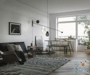 Scandinavian Living Room Scene for Archviz