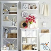 Bathroom accessories on the shelves