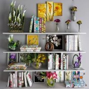 Decorative set with flowers, pictures and books