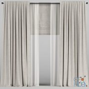 Beige curtains with tulle and roman blinds (Vray, Corona)