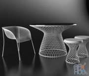 Tables and chairs with mesh base