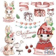 Christmas set of watercolor style design elements (EPS)