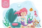 Mermaid vector with seamless (AI, EPS)