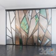 Sliding partitions with stained glass