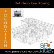 Foundation Patreon - 3/4 Interior Line Drawing