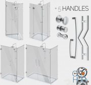 Corner glass shower enclosures, constructor and handle set