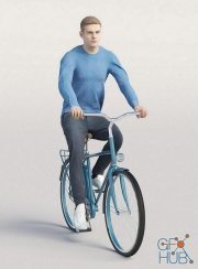 Casual man in blue sweater cycling