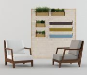 Armchairs and panels with flower trays