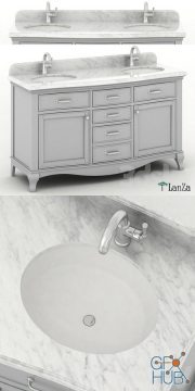 Double sink wooden vanity with Carrara marble top
