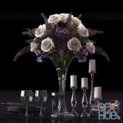 Decorative set with vases with roses