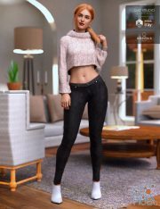Daz3D, Poser: dForce Crop Sweater and Jeans Outfit for Genesis 8 Female(s)
