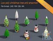 CGTrader – Low Poly Christmas Tree And Snowmen Gift Isometric Low-poly 3D models