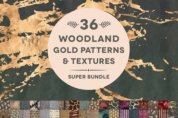 Creativemarket – 36 Woodland Gold Patterns & Textures