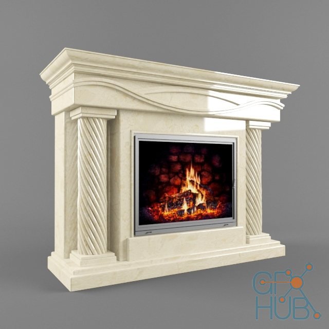 Large fireplace with twisted columns