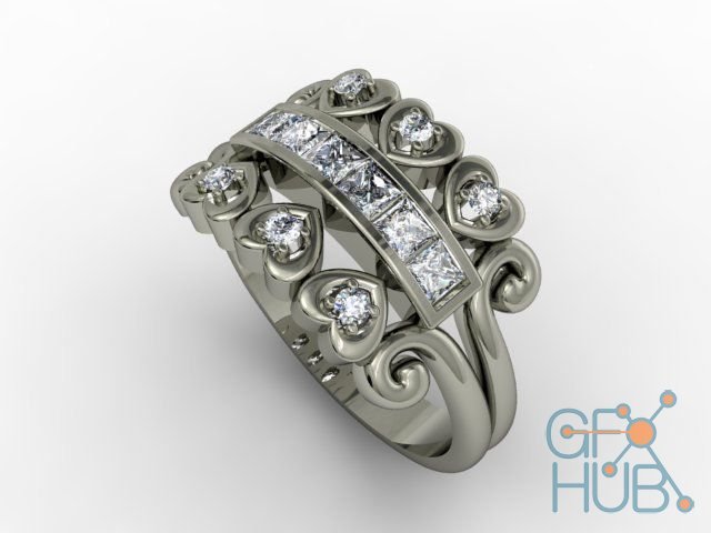 Modern ring with hearts