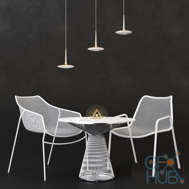 Pendant lamps ATTILIO bronze with chair and table Platner