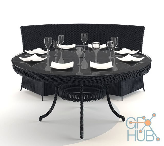 Rattan dining set by Crate&Barrel